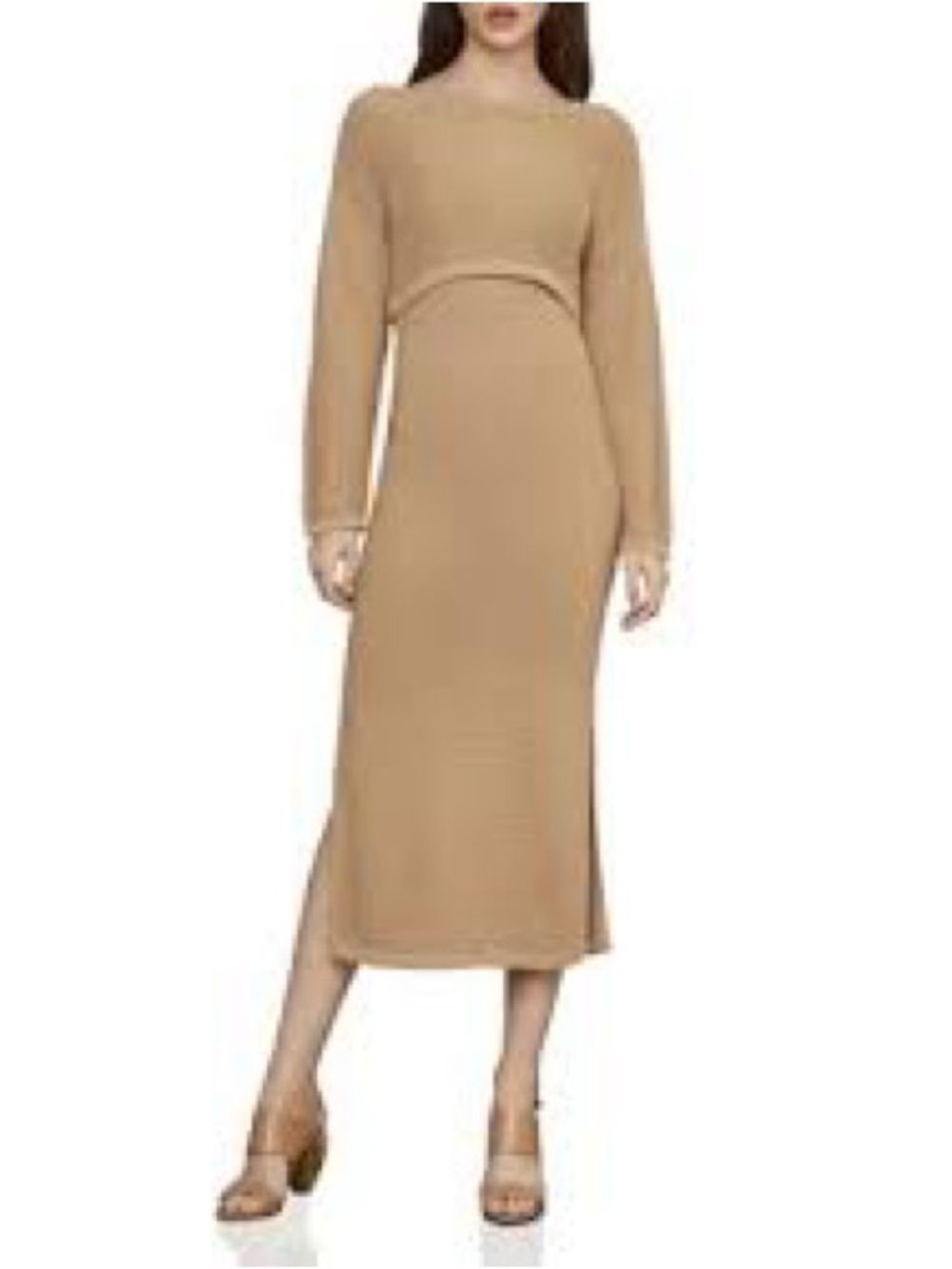 BCBGMaxAzria Camel Knit Midi Dress with Long Sleeves - Picture 1 of 11